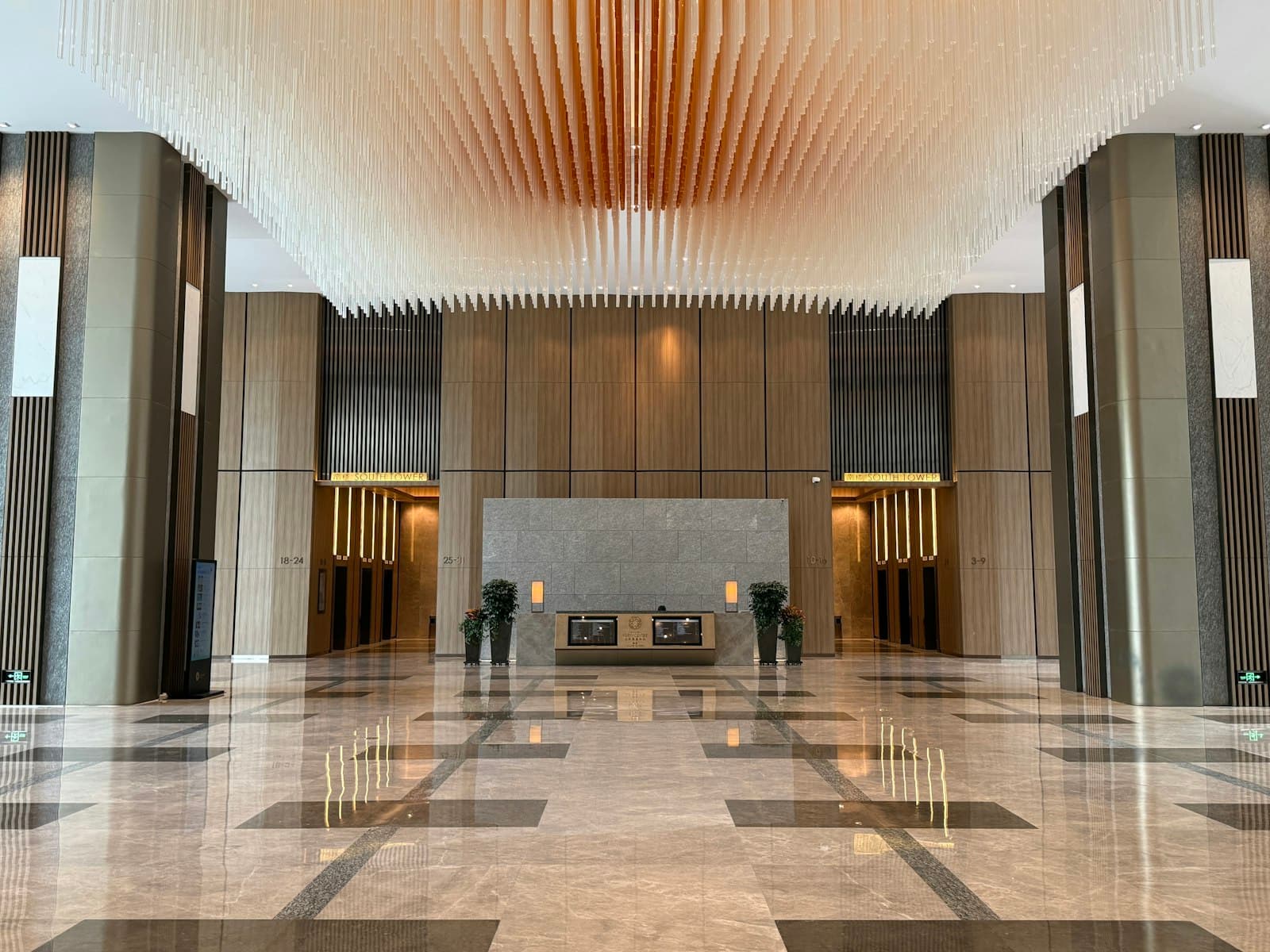 Polished marble floor in a corporate lobby