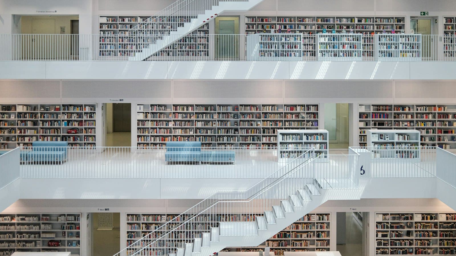 Clean, bright interior of a public library